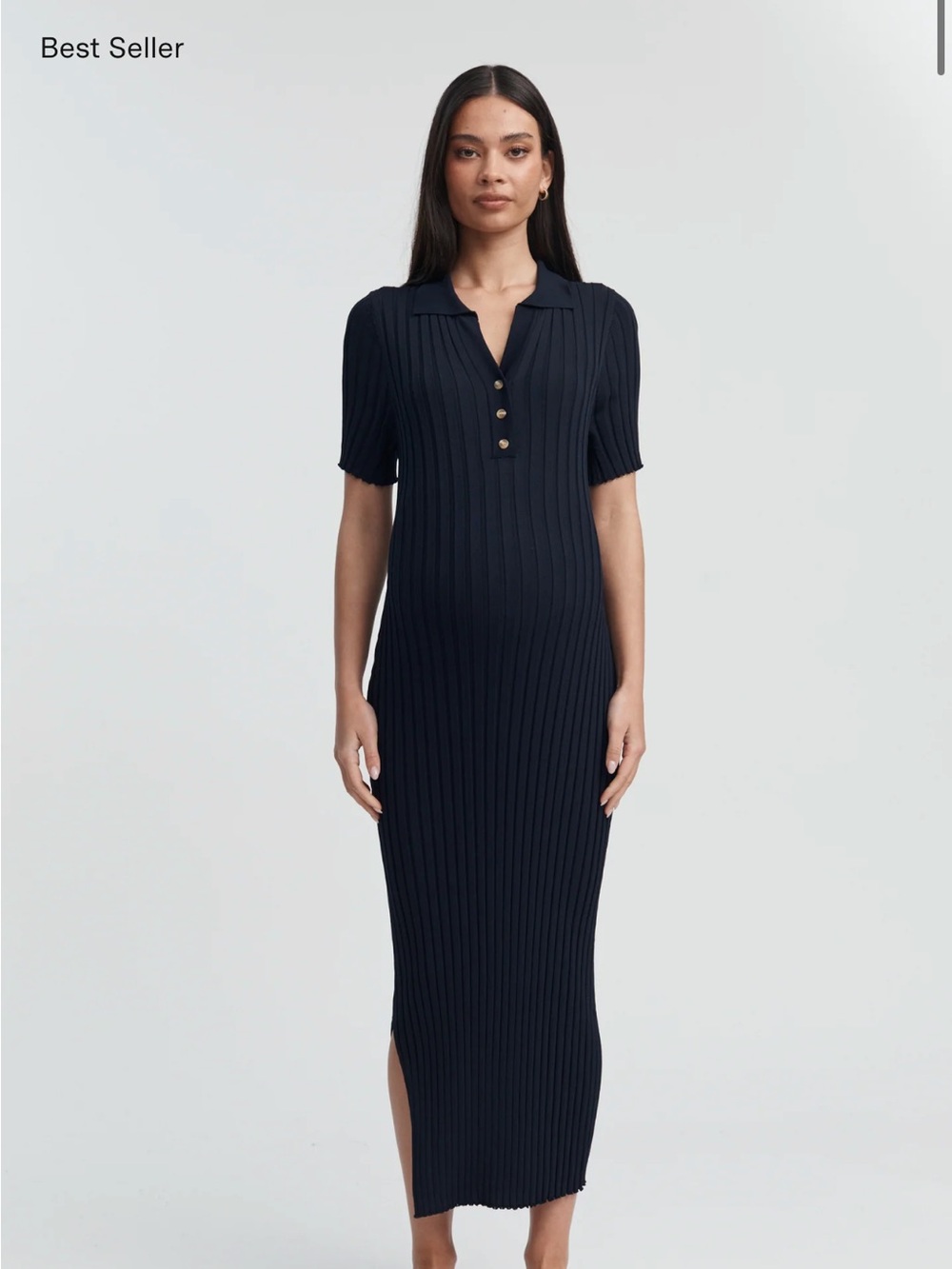 L'egoe Maternity Ribbed Polo Maxi Dress
